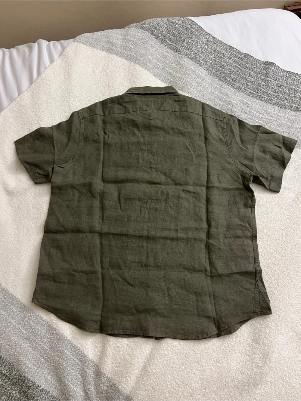Banana Republic 100% Linen Shirt Olive Green Size L NWT